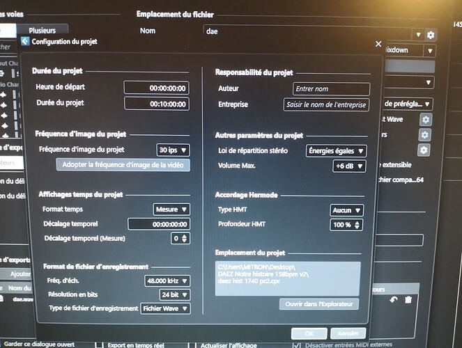 Cubase config projet
