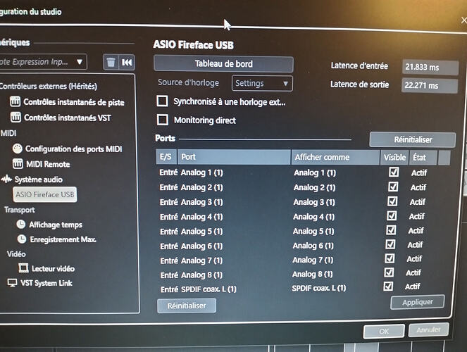 cubase tableau de bord